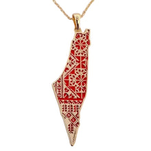 Load image into Gallery viewer, Palestine Map Pendant with Red Tatreez Accents
