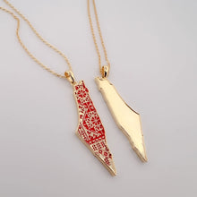 Load image into Gallery viewer, Palestine Map Pendant with Red Tatreez Accents
